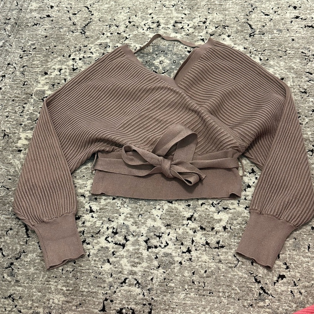 Lizard thicket Brown V-Neck Ribbed Sweater